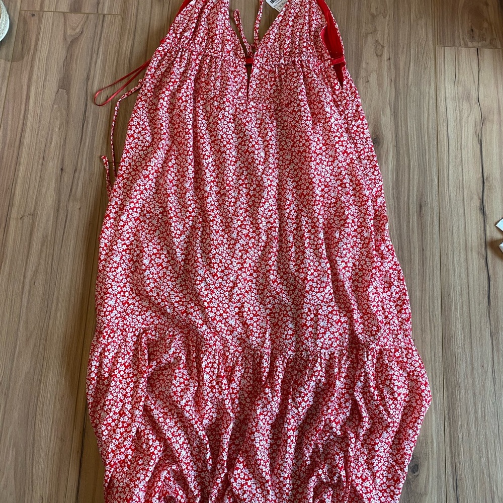 Red Floral Halter Maxi Dress